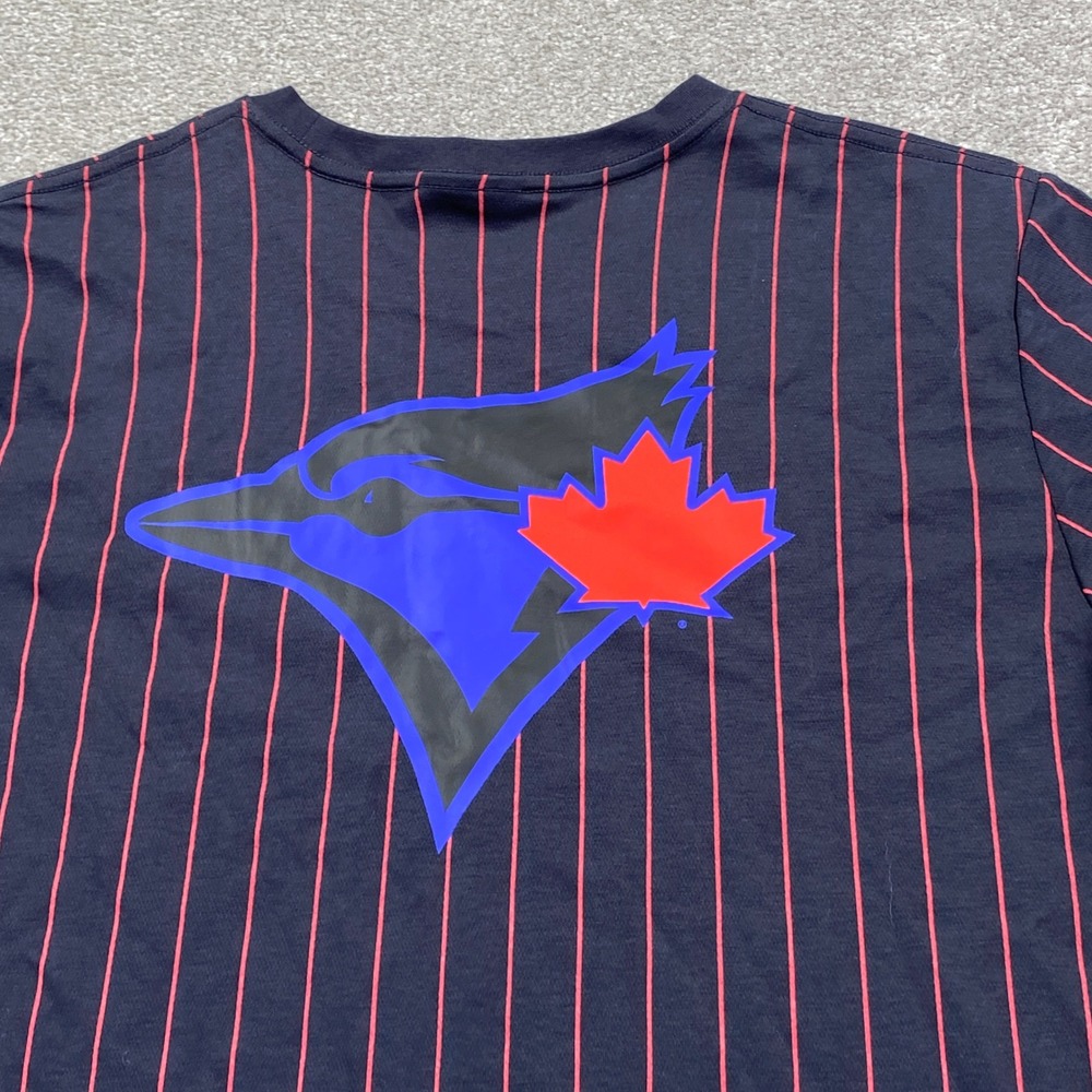 New Era Toronto Blue Jays T-Shirt Mens Large Navy Pinstripe MLB Graphic Tee - Picture 9 of 10